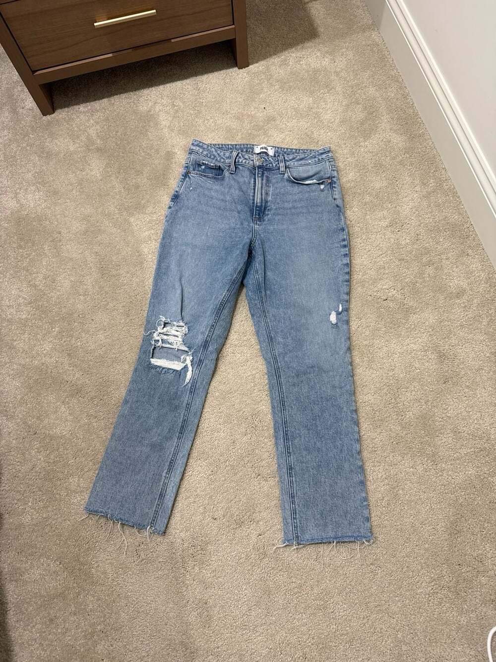 PAIGE High Rise Brigitte Distressed Straight Leg Jeans Size 29